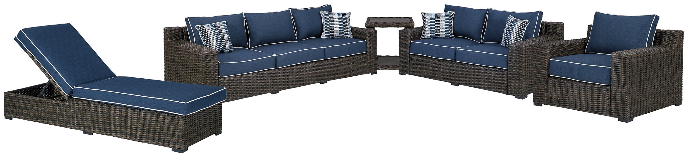 Grasson Lane Signature Design By Ashley 5-Piece Outdoor Sofa and Loveseat with Lounge Chairs and End Table